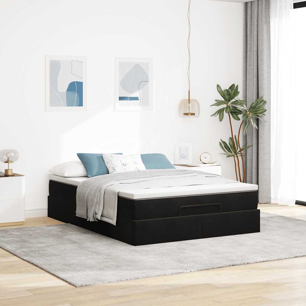 Ottoman-Bett mit Matratze Schwarz 140x200 cm Samt