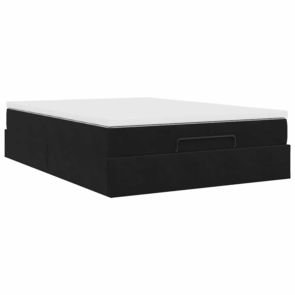 Ottoman-Bett mit Matratze Schwarz 140x200 cm Samt