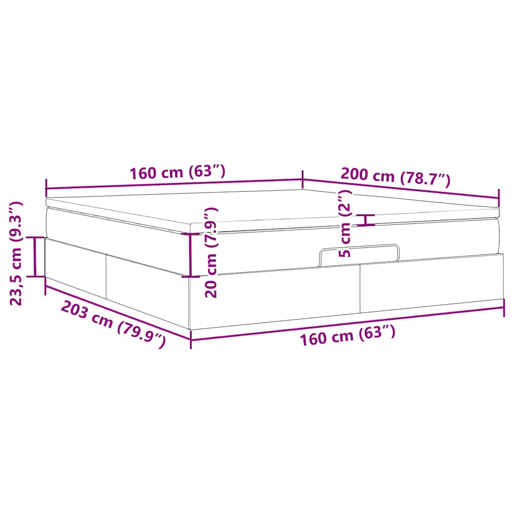 Ottoman-Bett mit Matratze Schwarz 160x200 cm Samt