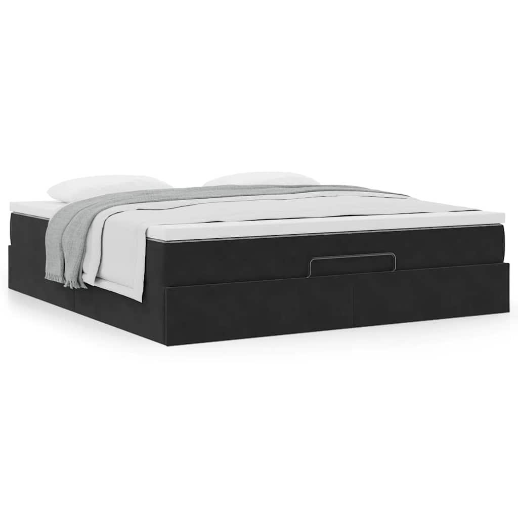 Ottoman-Bett mit Matratze Schwarz 180x200 cm Samt