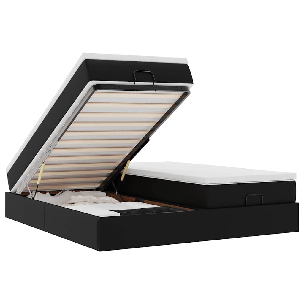 Ottoman bed with mattresses black 200x200 cm artificial leather