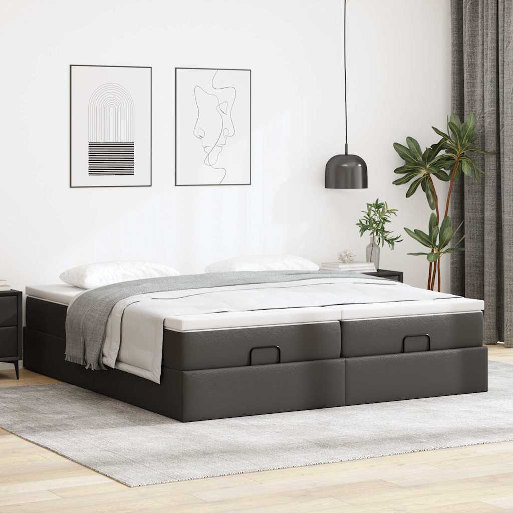 Ottoman bed with mattresses black 200x200 cm artificial leather