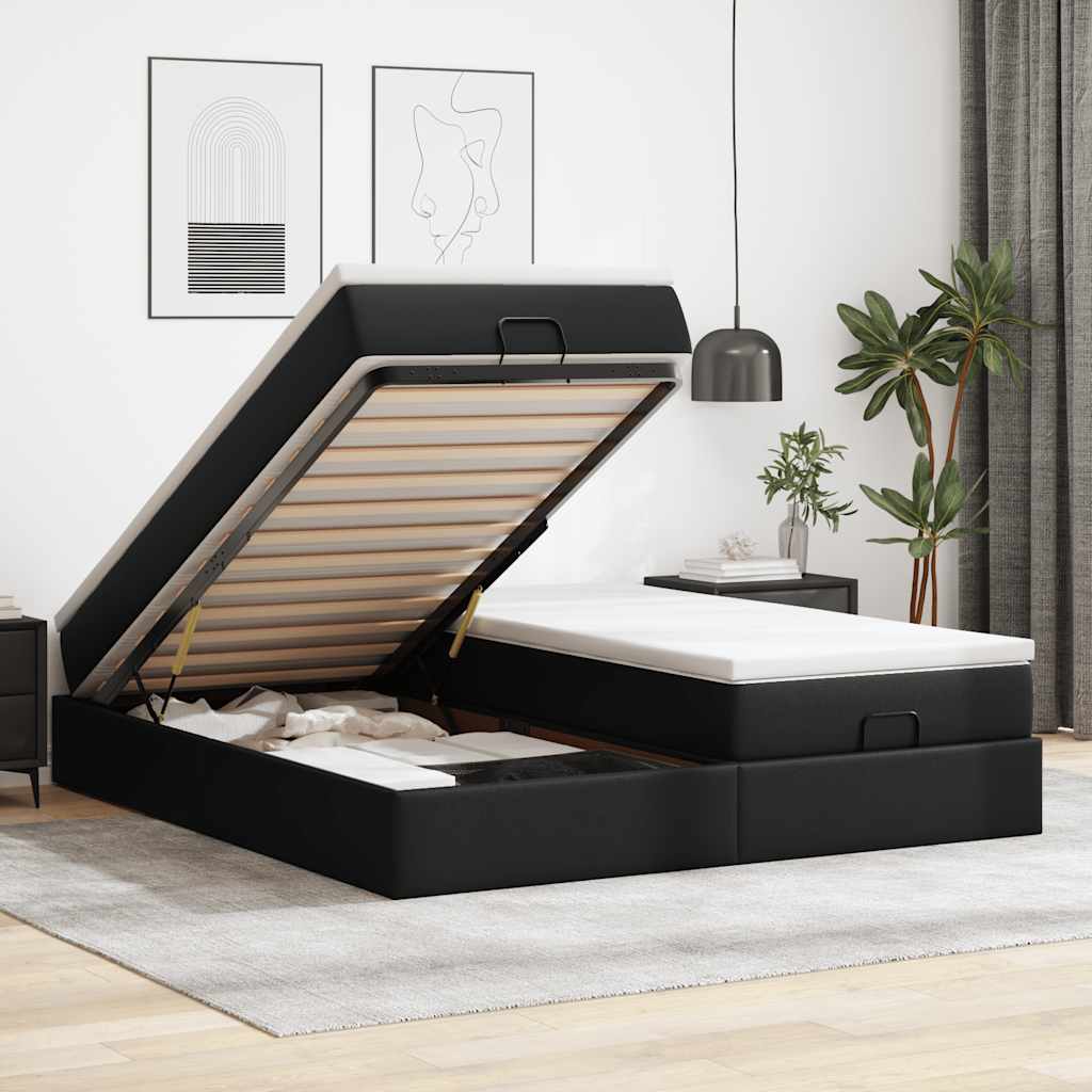 Ottoman bed with mattresses black 200x200 cm artificial leather