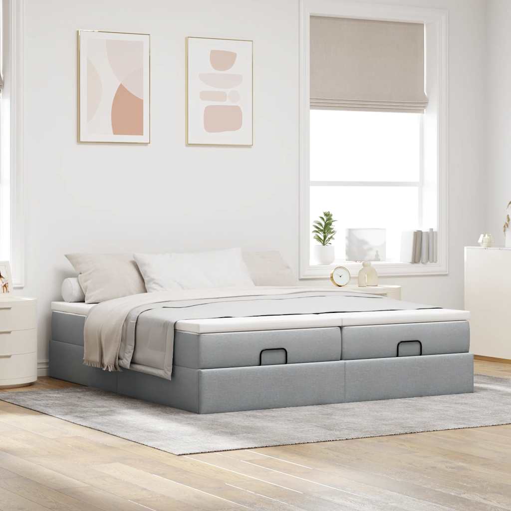 Lit ottoman avec matelas en tissu gris clair 180x200 cm