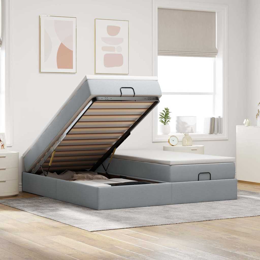 Lit ottoman avec matelas en tissu gris clair 180x200 cm