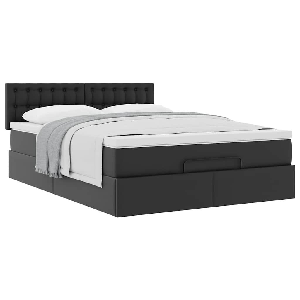 Ottoman-Bett mit Matratze Schwarz 140x190 cm Kunstleder
