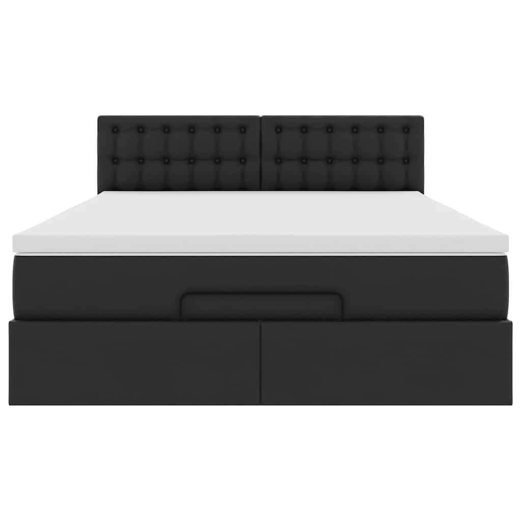 Ottoman-Bett mit Matratze Schwarz 140x190 cm Kunstleder