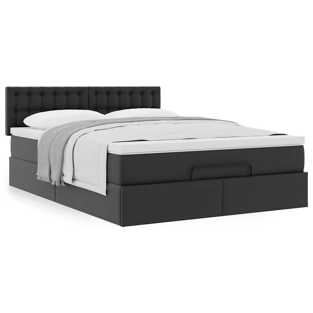 Ottoman-Bett mit Matratze Schwarz 140x200 cm Kunstleder