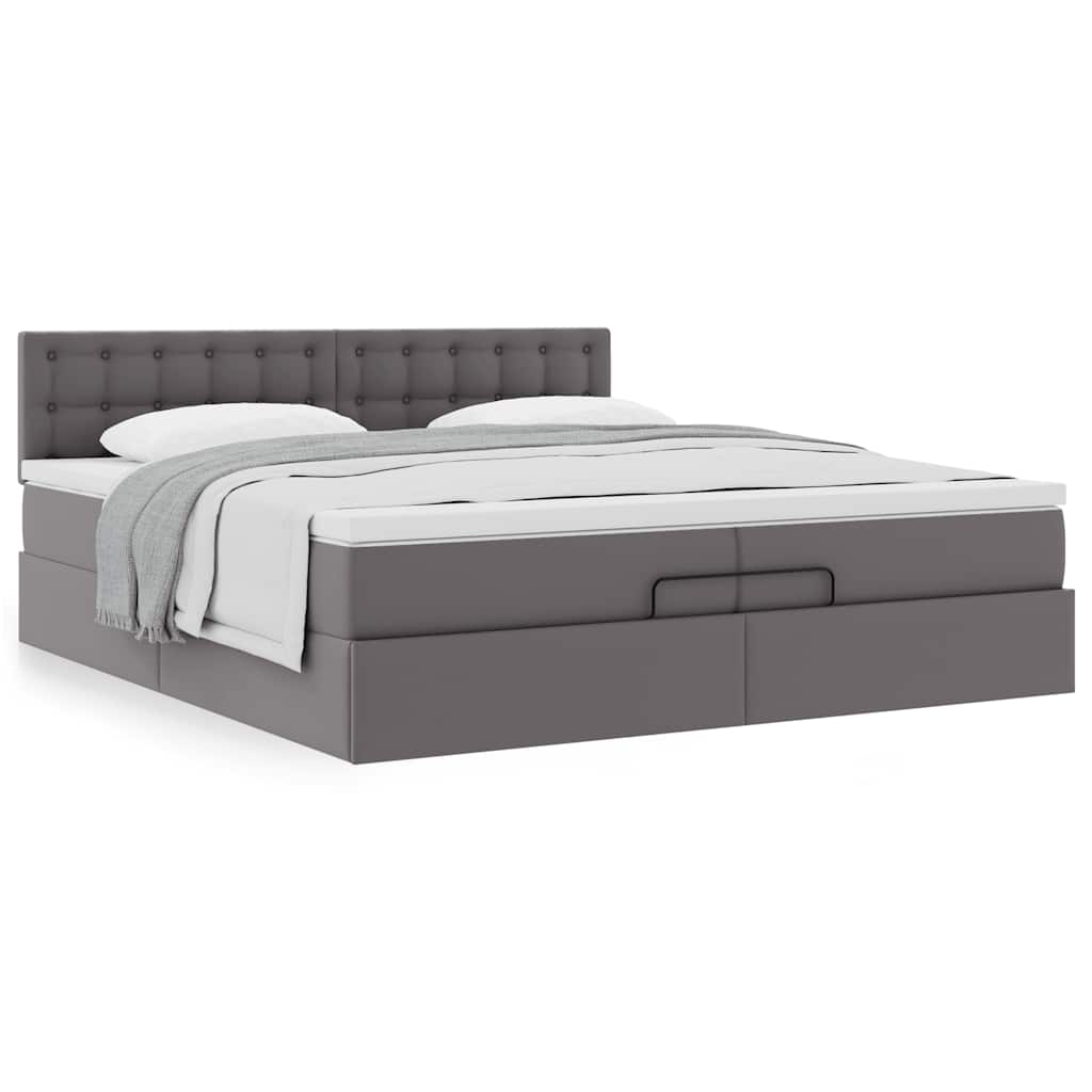 Ottoman-Bett mit Matratzen Grau 200x200 cm Kunstleder