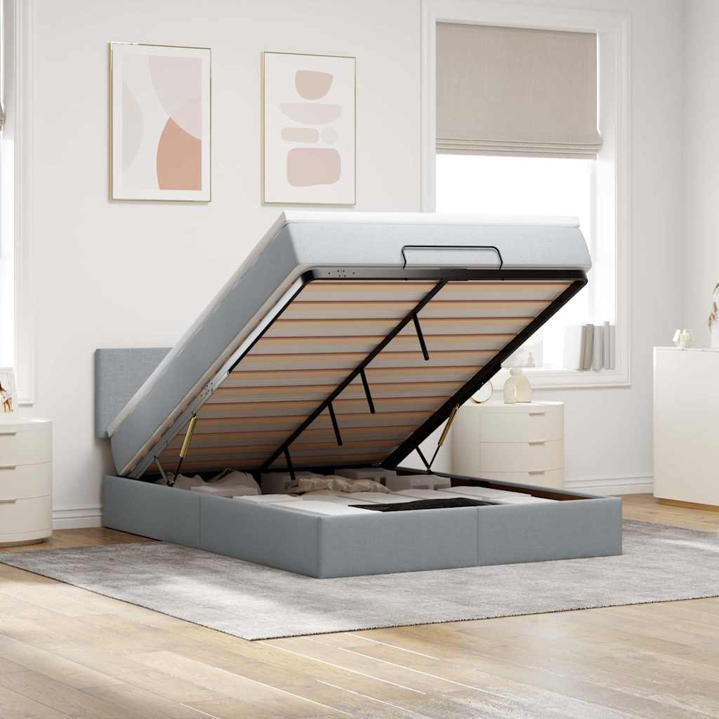 Ottoman-Bett mit Matratze Hellgrau 140x190 cm Stoff