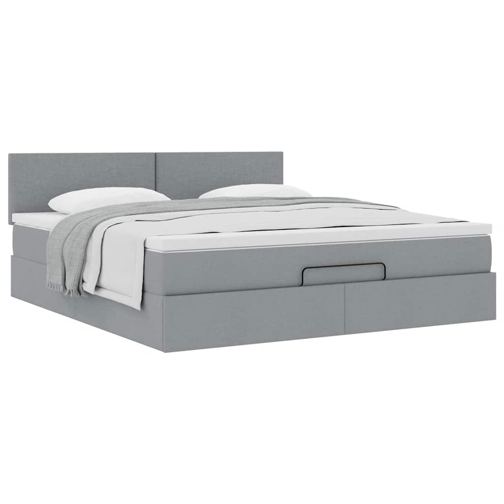 Ottoman-Bett mit Matratze Hellgrau 180x200 cm Stoff