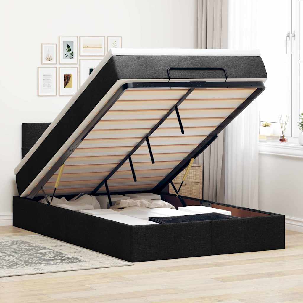Ottoman-Bett mit Matratze Schwarz 120x200 cm Stoff