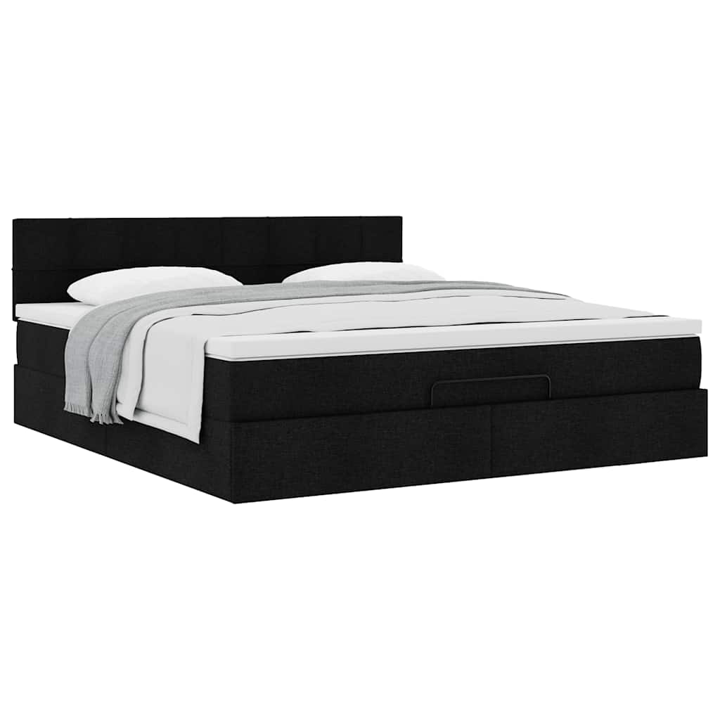 Ottoman-Bett mit Matratze Schwarz 180x200 cm Stoff