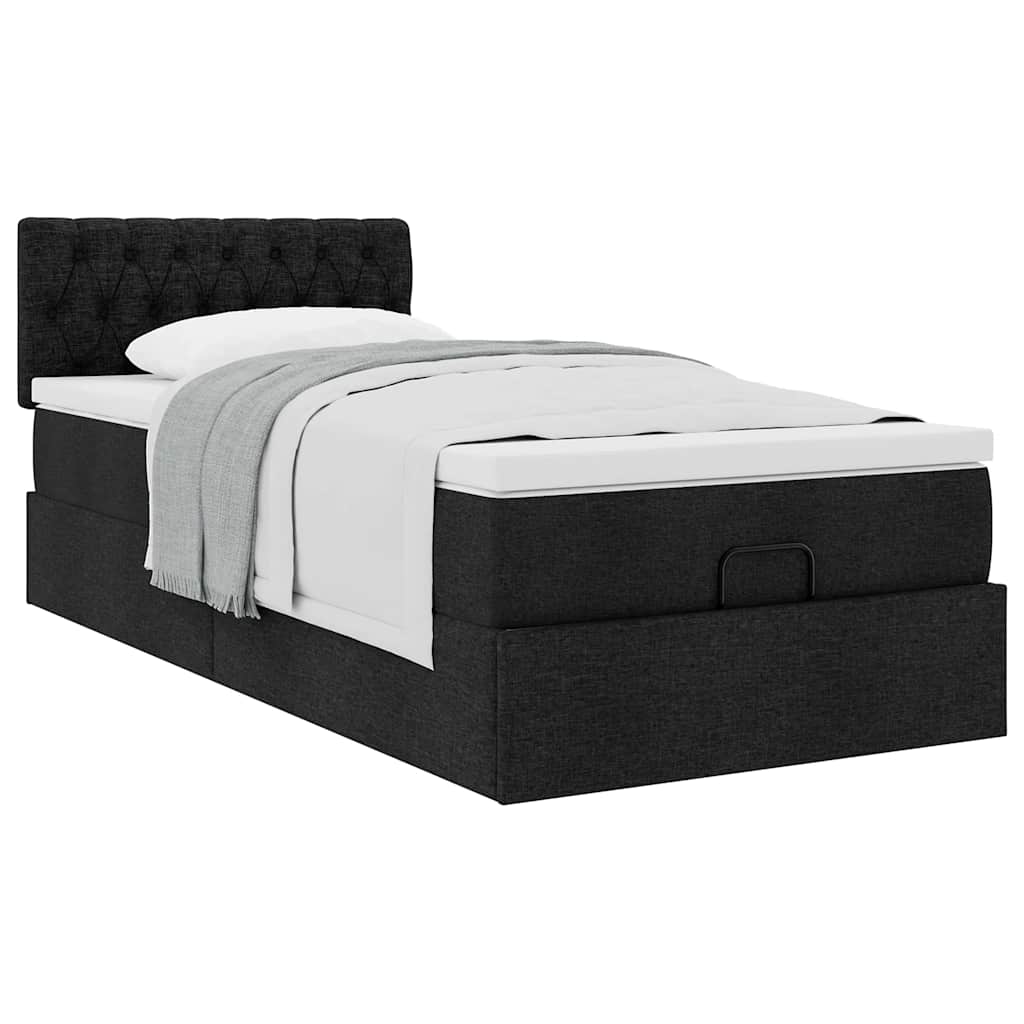 Ottoman bed with mattress black 90x200 cm fabric