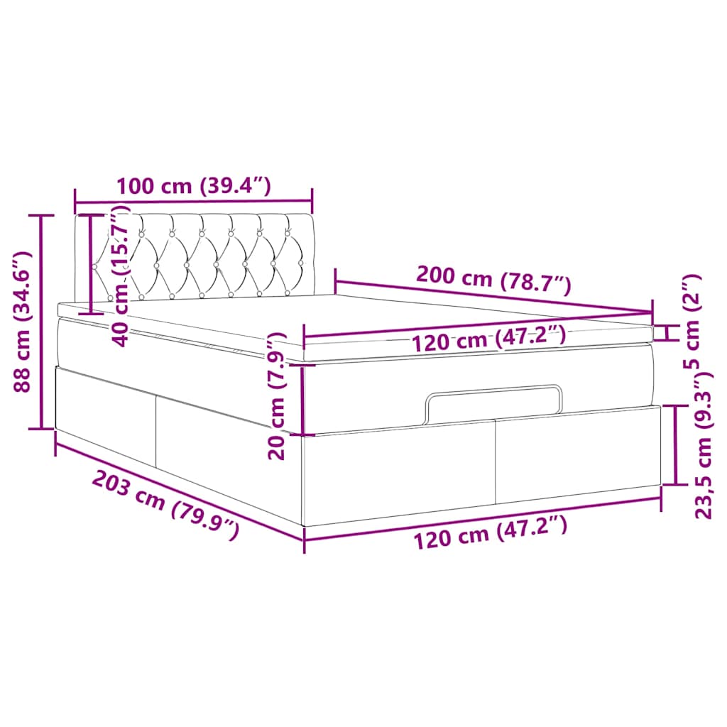 Ottoman-Bett mit Matratze Hellgrau 120x200 cm Stoff