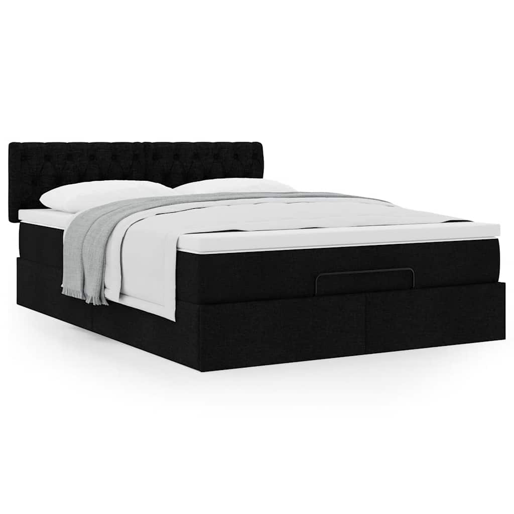 Ottoman-Bett mit Matratze Schwarz 140x190 cm Stoff