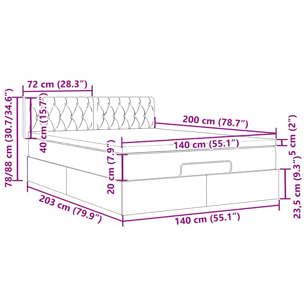 Ottoman-Bett mit Matratze Hellgrau 140x200 cm Stoff
