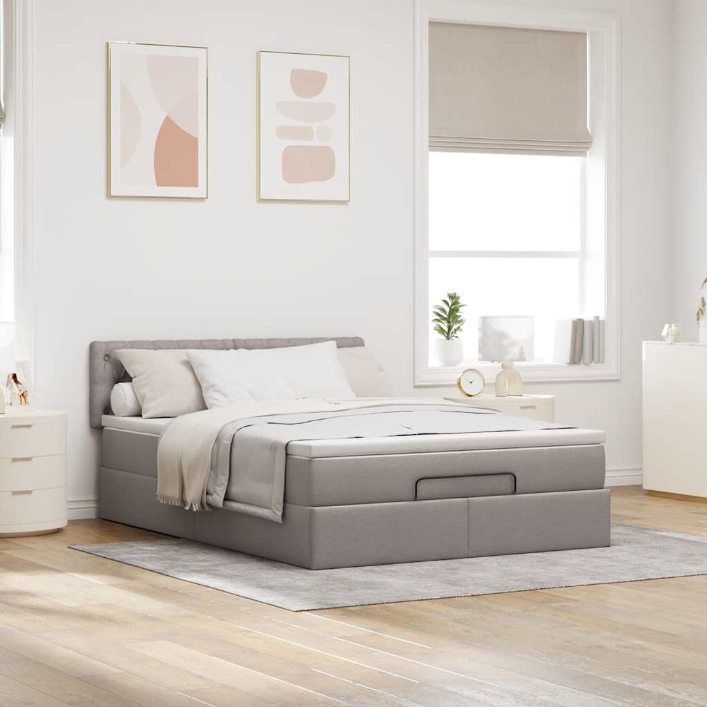 Ottoman-Bett mit Matratze Taupe 140x200 cm Stoff