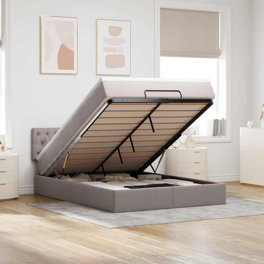 Ottoman-Bett mit Matratze Taupe 140x200 cm Stoff