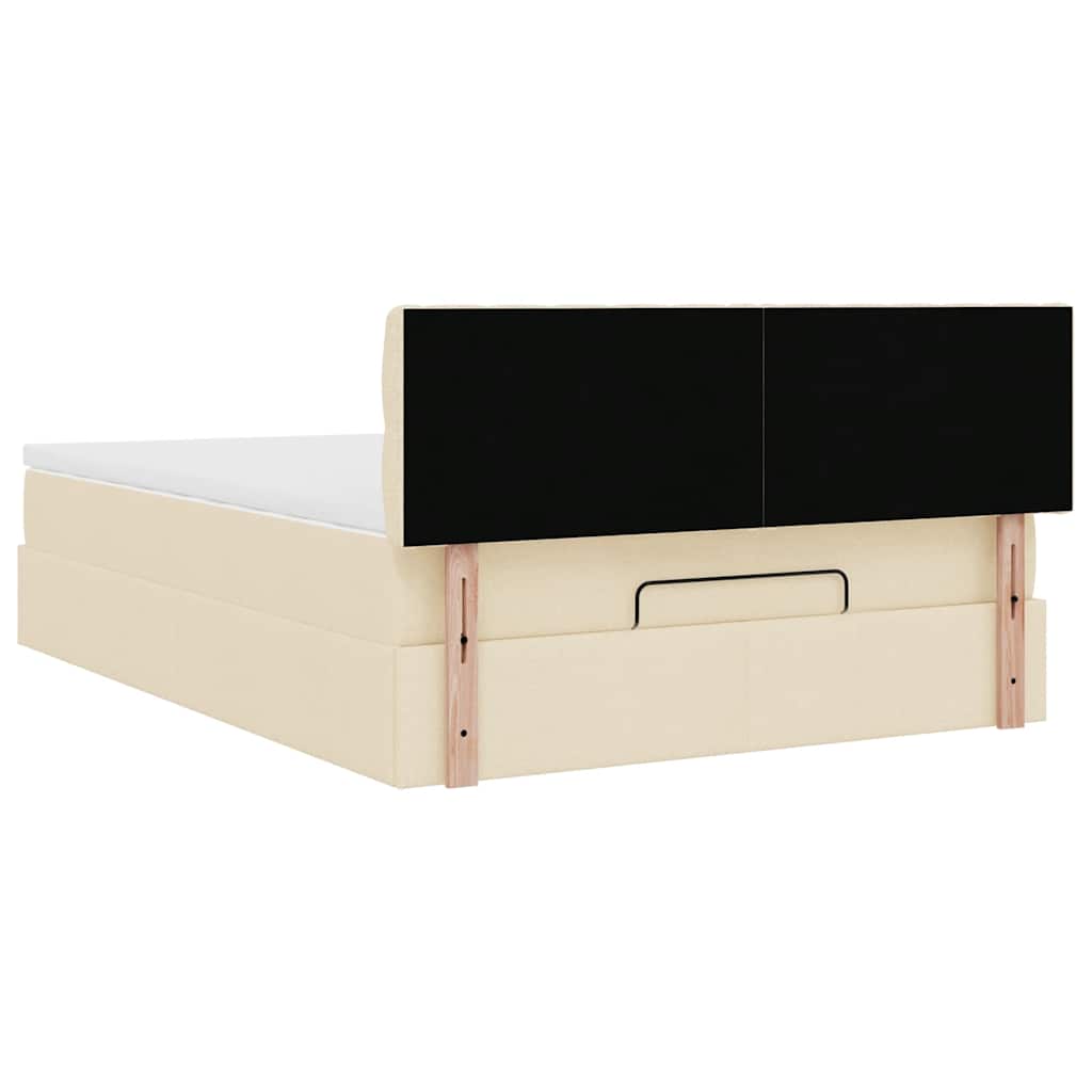 Lit ottoman avec matelas en tissu crème 140x200 cm