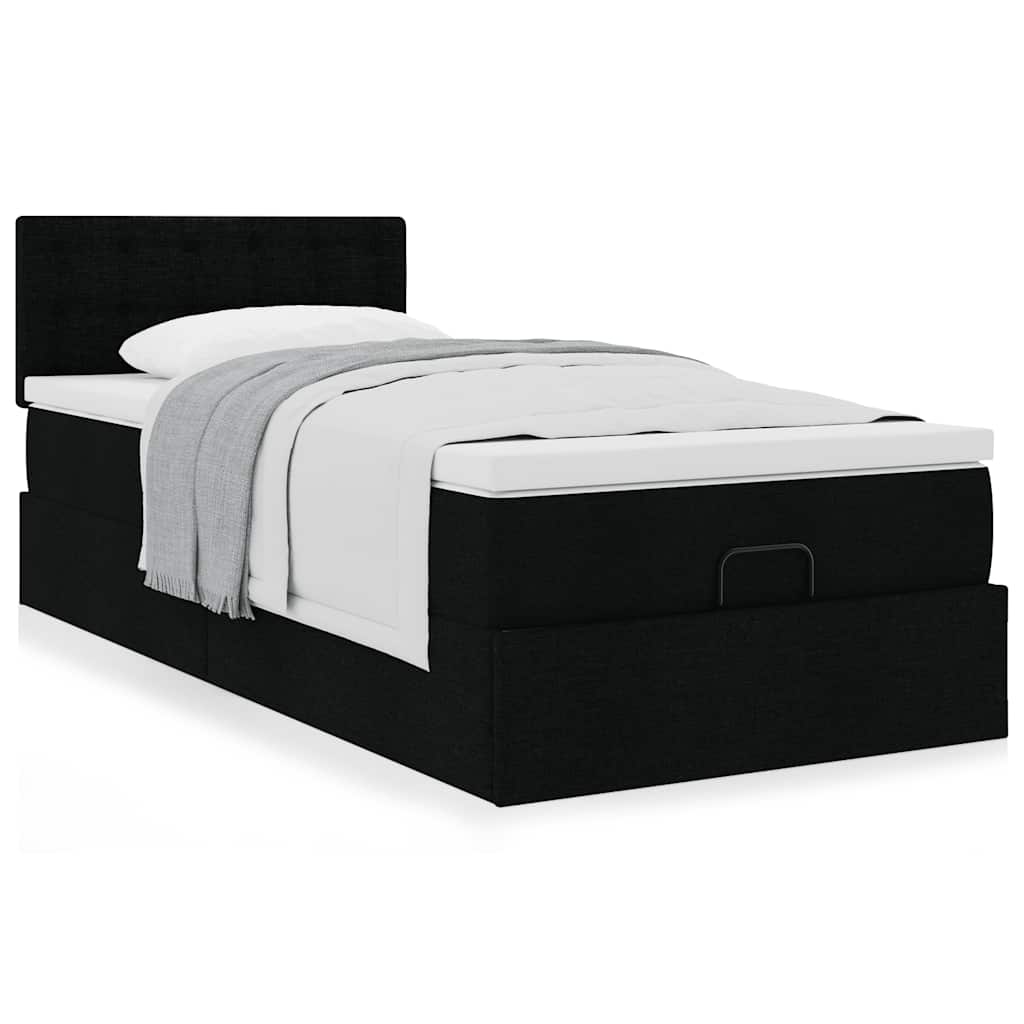 Ottoman bed with mattress black 90x200 cm fabric