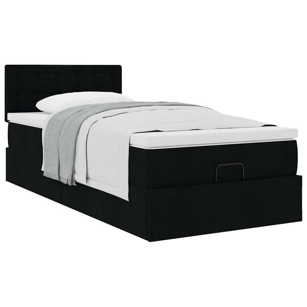 Ottoman bed with mattress black 90x200 cm fabric