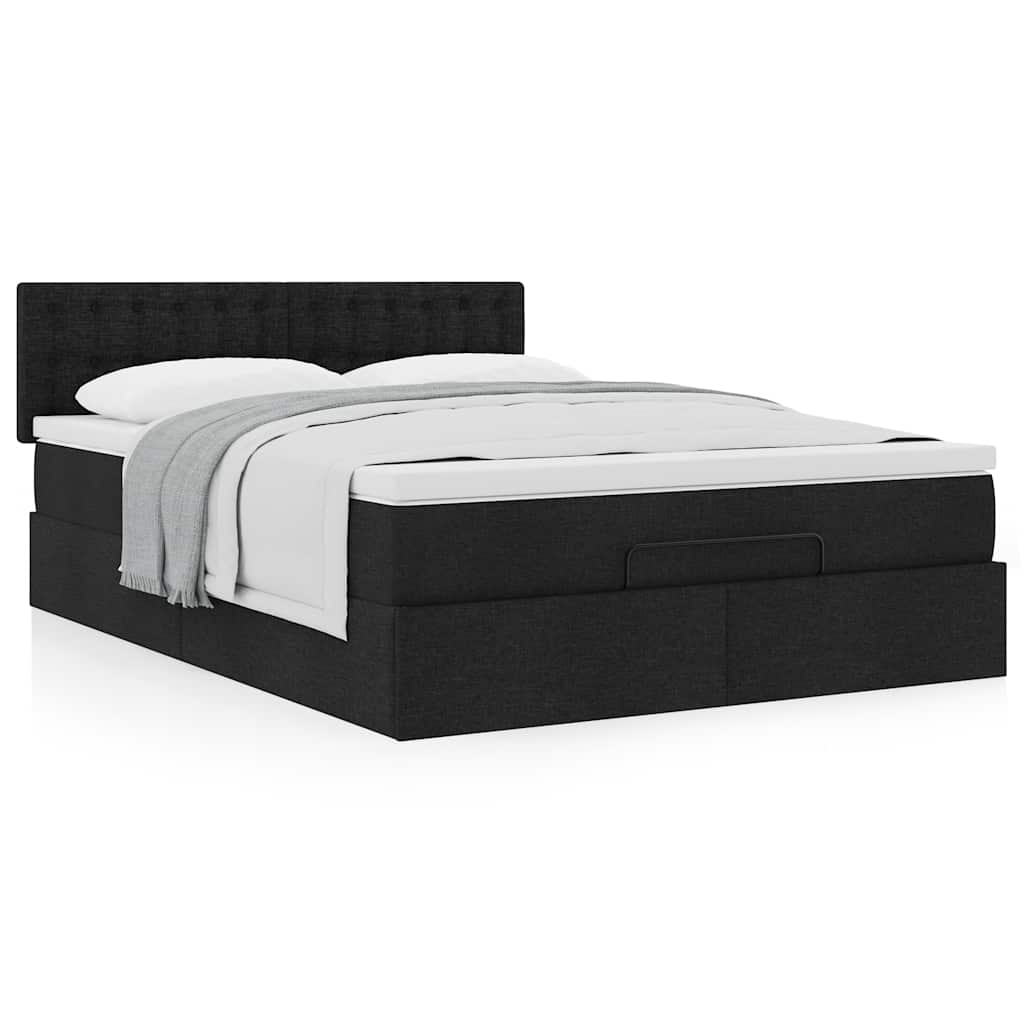 Ottoman-Bett mit Matratze Schwarz 140x190 cm Stoff