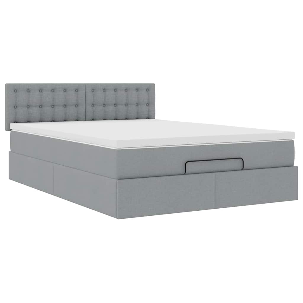 Ottoman-Bett mit Matratze Hellgrau 140x200 cm Stoff