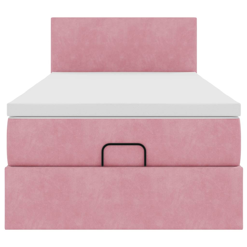 Lit ottoman avec matelas rose 90x200 cm velours