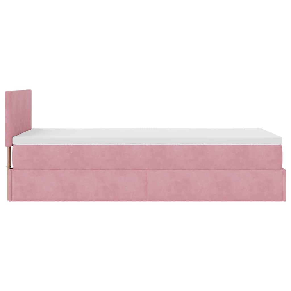 Lit ottoman avec matelas rose 90x200 cm velours