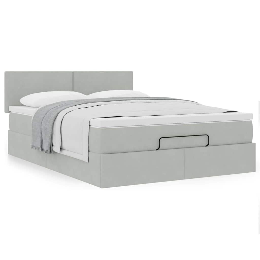 Ottoman-Bett mit Matratze Hellgrau 140x200 cm Samt