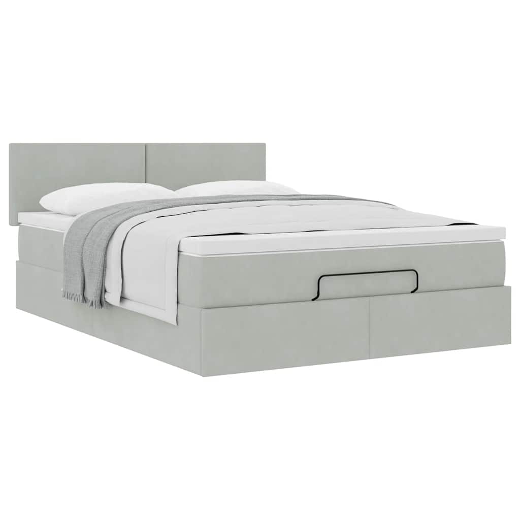 Ottoman-Bett mit Matratze Hellgrau 140x200 cm Samt