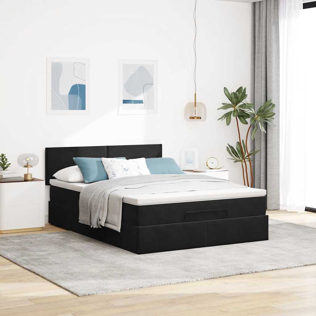 Ottoman-Bett mit Matratze Schwarz 140x200 cm Samt