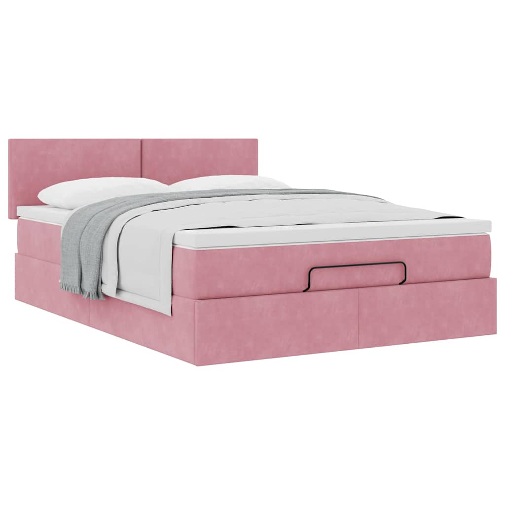 Ottoman-Bett mit Matratze Rosa 140x200 cm Samt