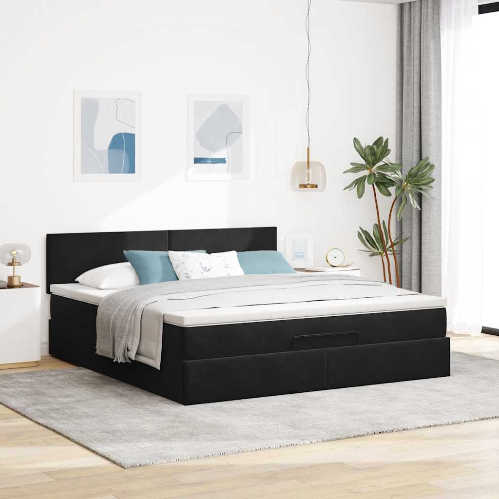 Ottoman bed with mattress black 180x200 cm velvet