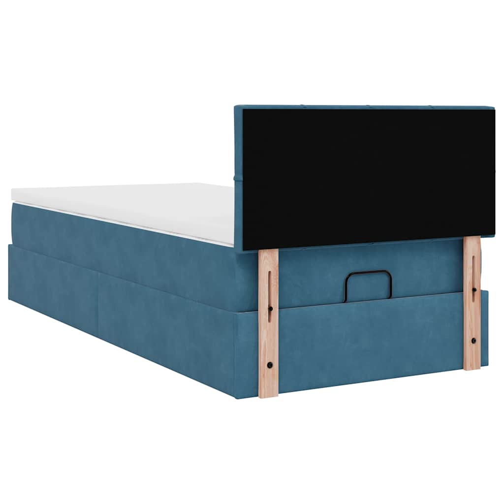 Ottoman bed with mattress dark blue 90x200 cm velvet