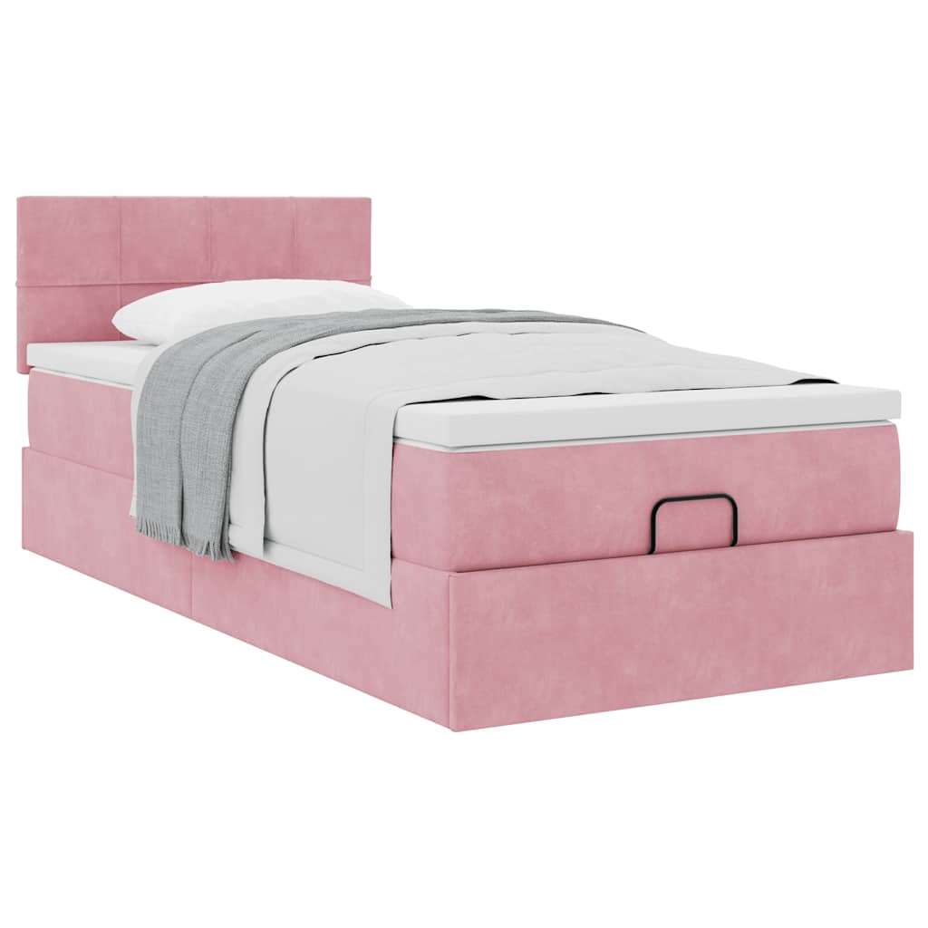 Lit ottoman avec matelas rose 90x200 cm velours