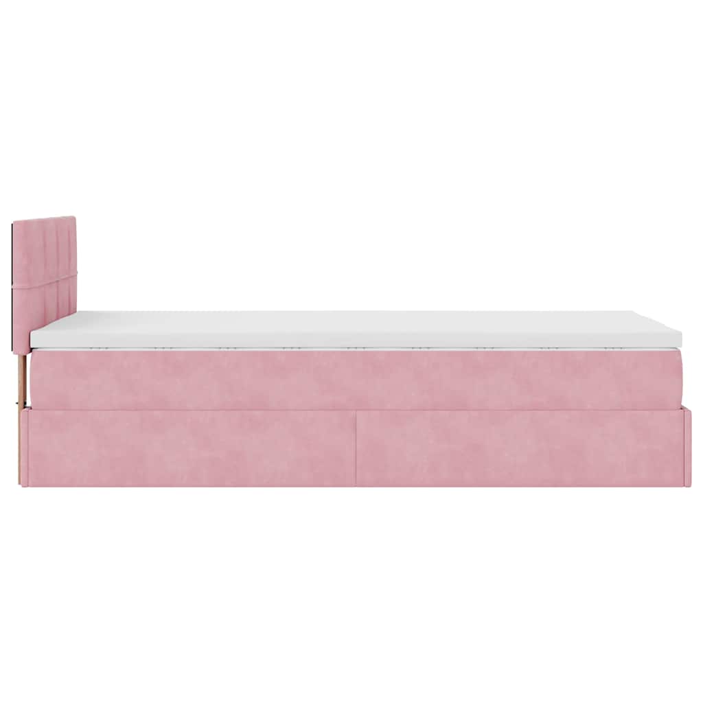 Lit ottoman avec matelas rose 90x200 cm velours