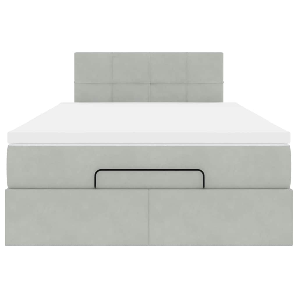 Lit ottoman avec matelas gris clair 120x200 cm velours