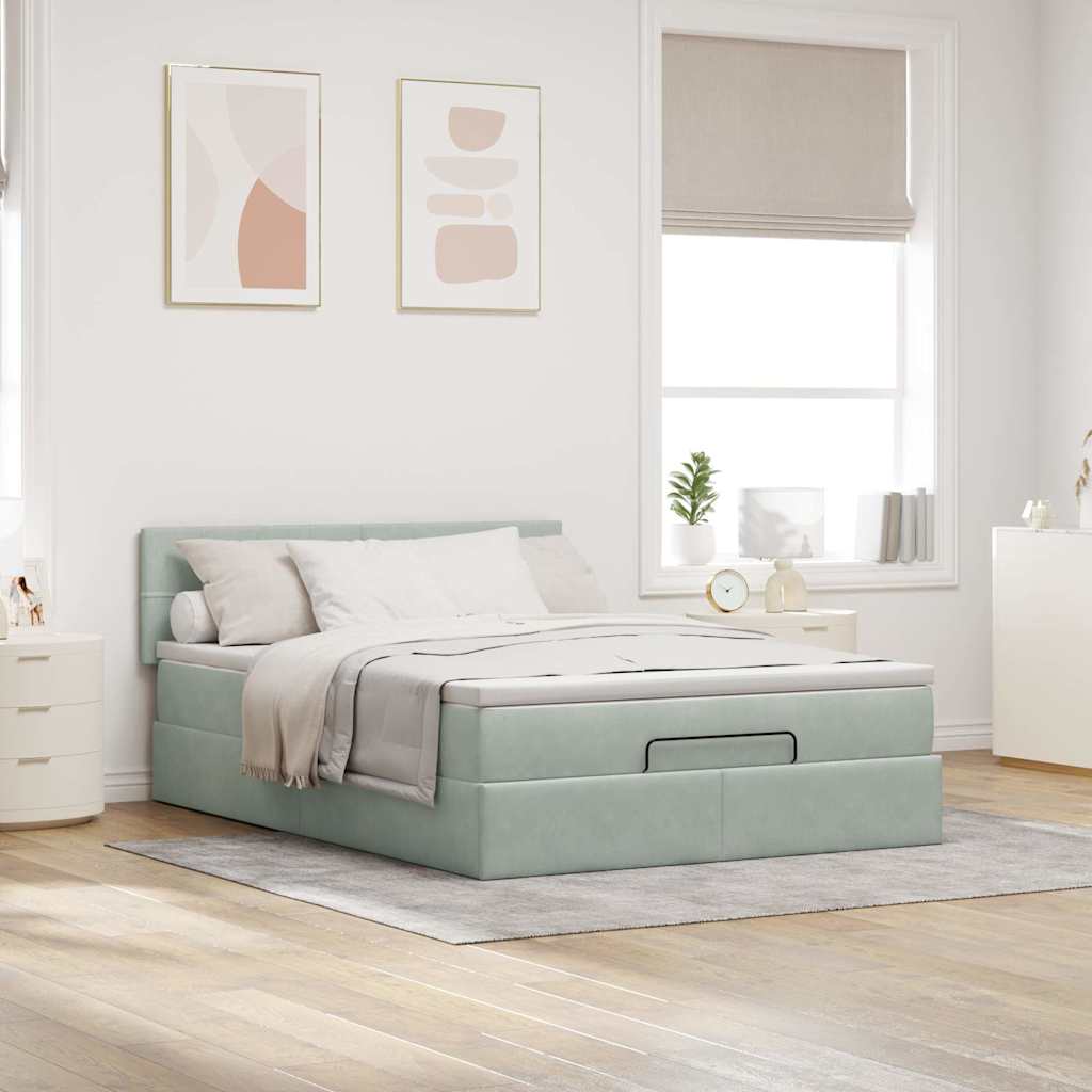 Ottoman-Bett mit Matratze Hellgrau 140x200 cm Samt