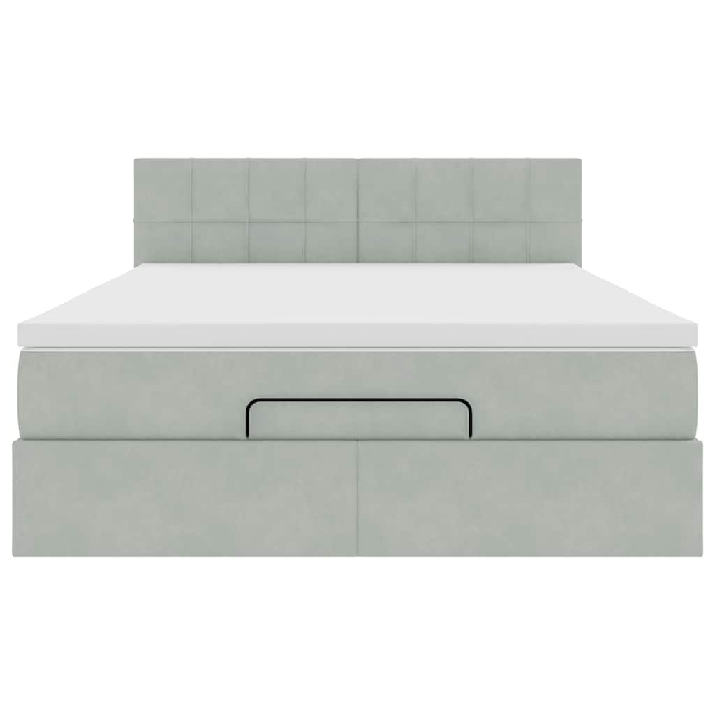 Ottoman-Bett mit Matratze Hellgrau 140x200 cm Samt