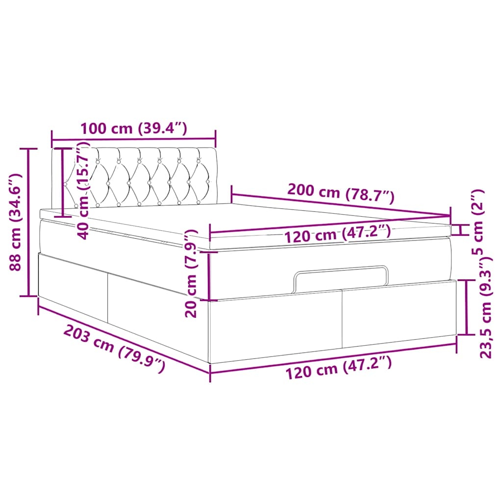 Ottoman-Bett mit Matratze Hellgrau 120x200 cm Samt