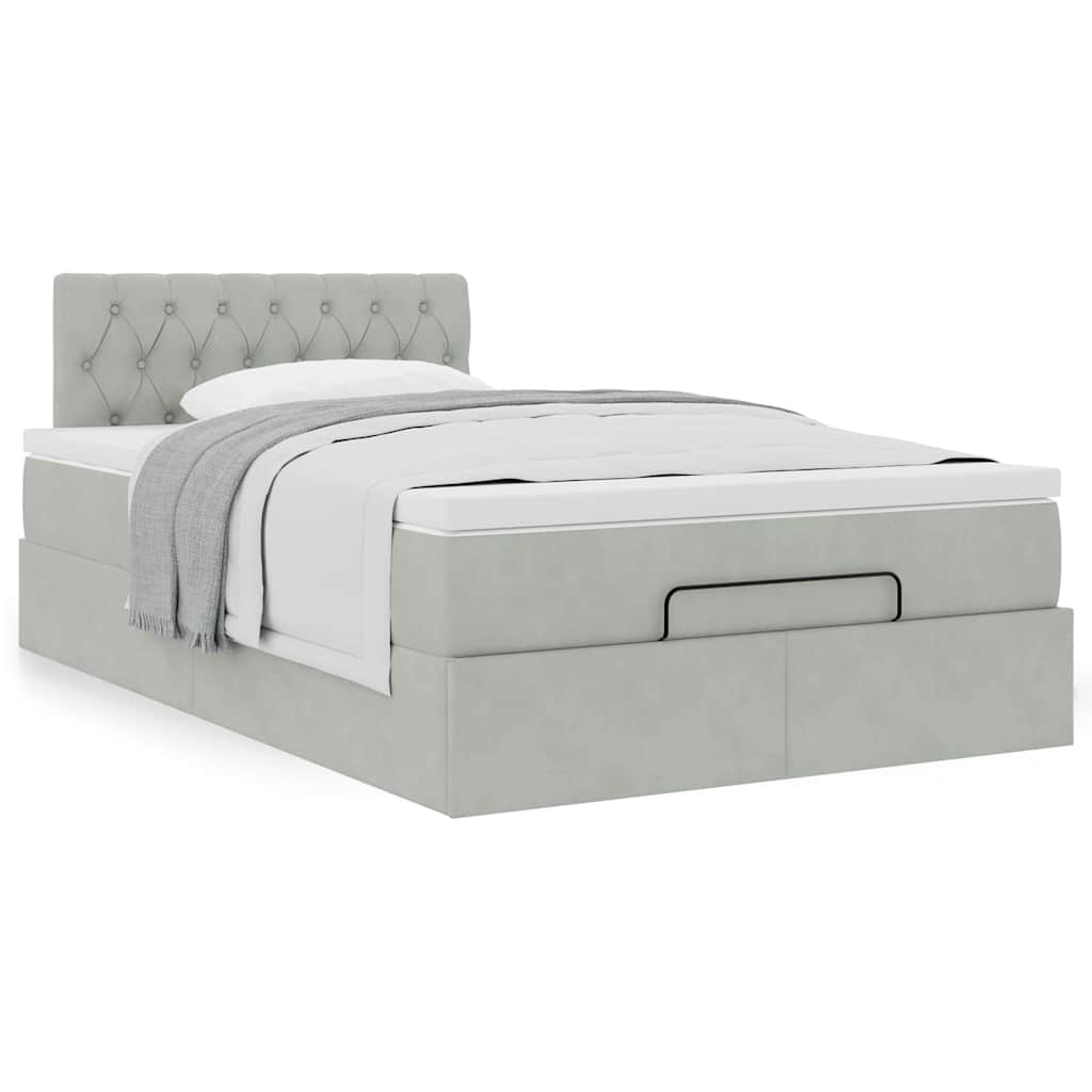 Lit ottoman avec matelas gris clair 120x200 cm velours