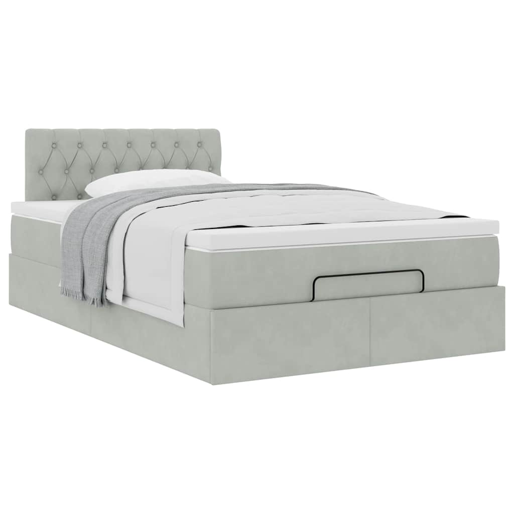 Lit ottoman avec matelas gris clair 120x200 cm velours