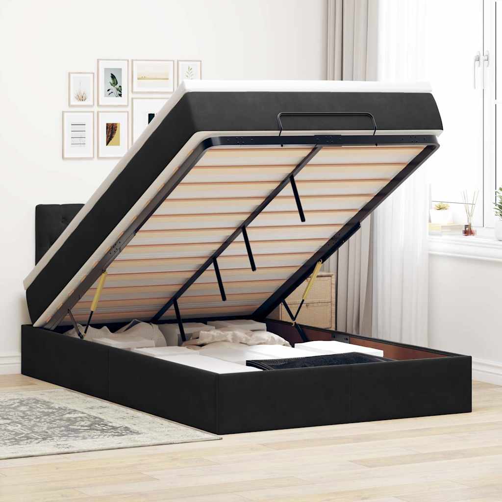 Ottoman-Bett mit Matratze Schwarz 120x200 cm Samt