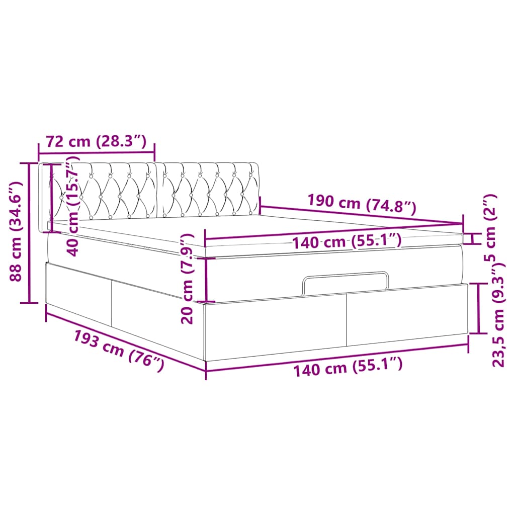 Ottoman-Bett mit Matratze Dunkelgrau 140x190 cm Samt