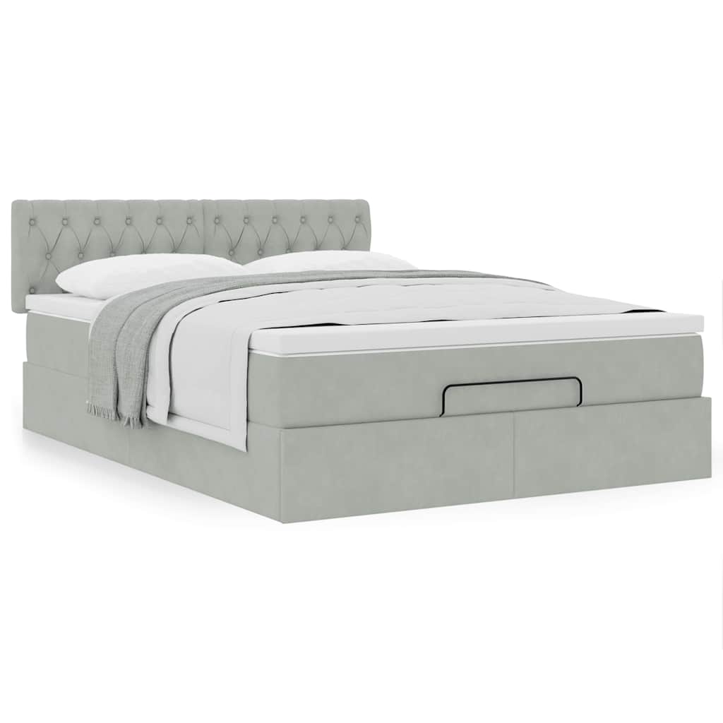 Lit ottoman avec matelas gris clair 140x200 cm velours