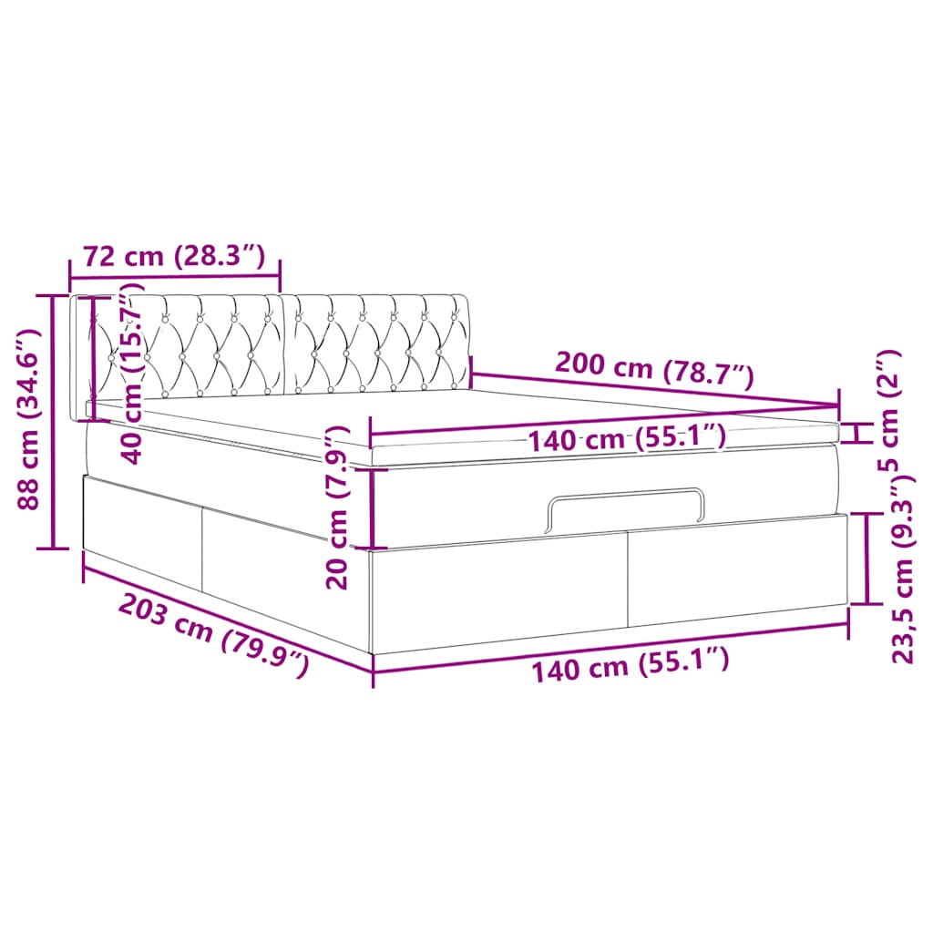 Ottoman-Bett mit Matratze Schwarz 140x200 cm Samt
