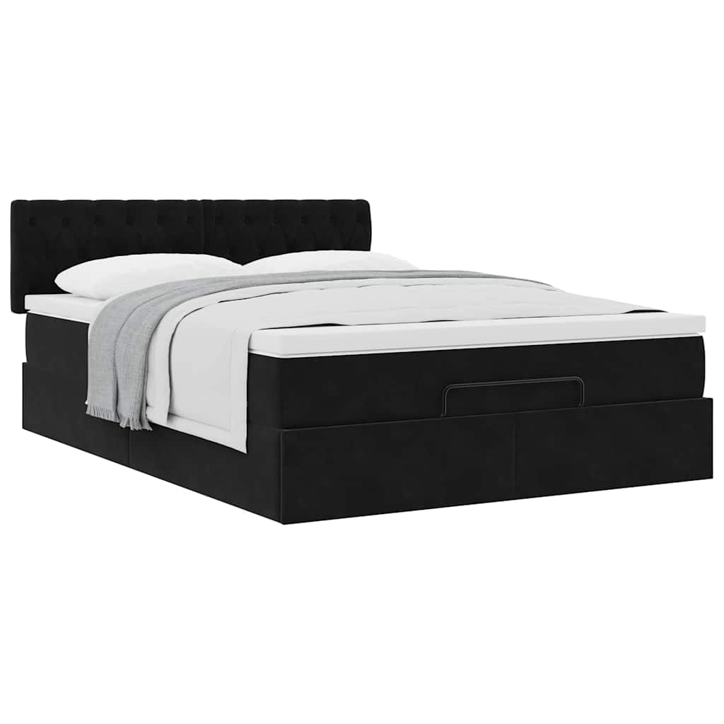 Ottoman-Bett mit Matratze Schwarz 140x200 cm Samt