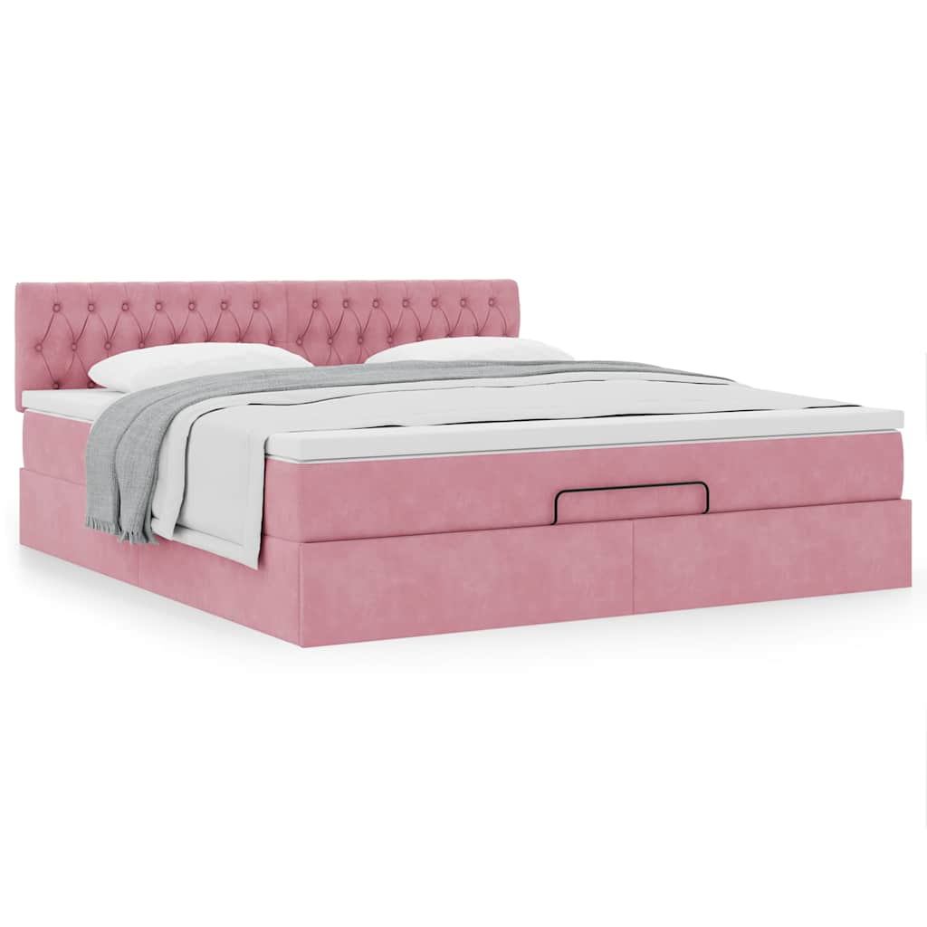 Ottoman-Bett mit Matratze Rosa 160x200 cm Samt